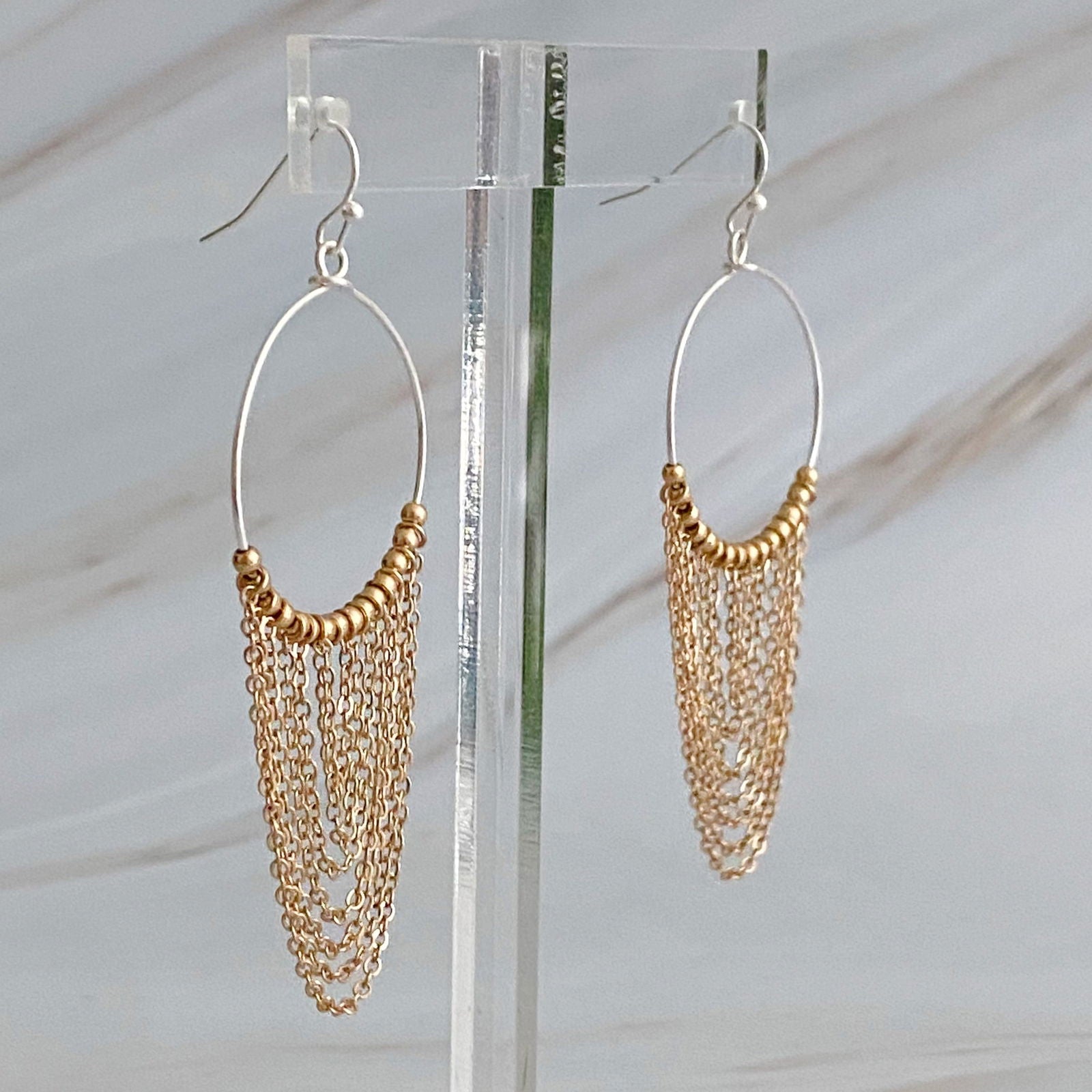 Chain Drapes Two Tone Earrings - HatnGloves.com