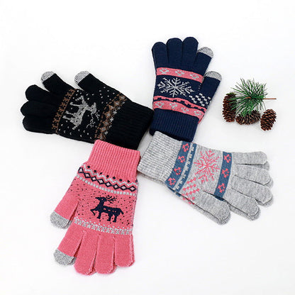 Christmas Patterned Jacquard Knitted Gloves - HatnGloves.com