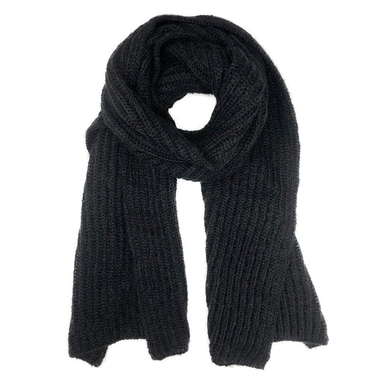 Chunky Black Knit Alpaca Scarf - HatnGloves.com