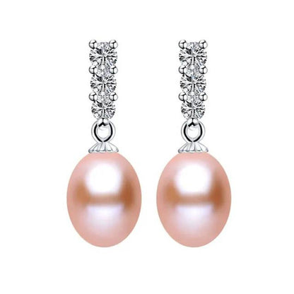 Genuine Freshwater Pearl and Simulated Diamond Drop Earrings