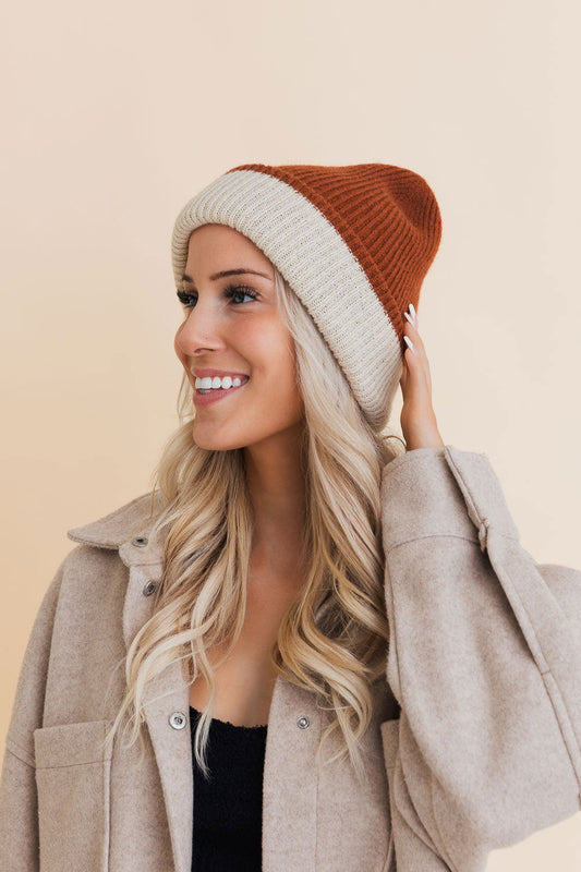 Essential Harmony Two-Tone Knit Beanie - HatnGloves.com