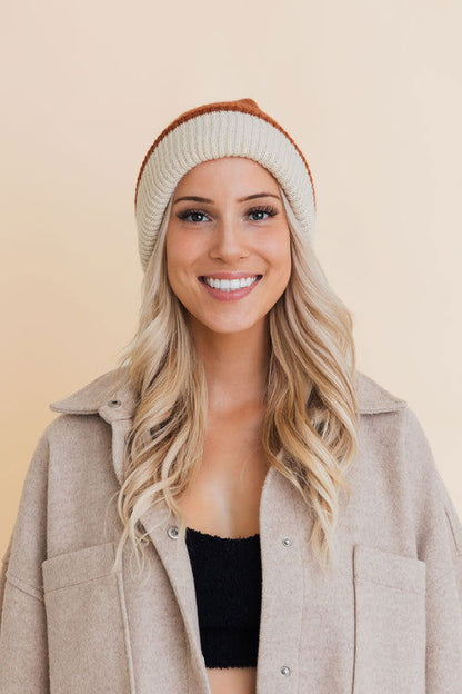 Essential Harmony Two-Tone Knit Beanie - HatnGloves.com