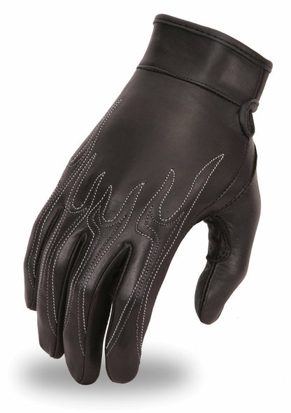 Women's Leather Flame Design Motorcycle Gloves