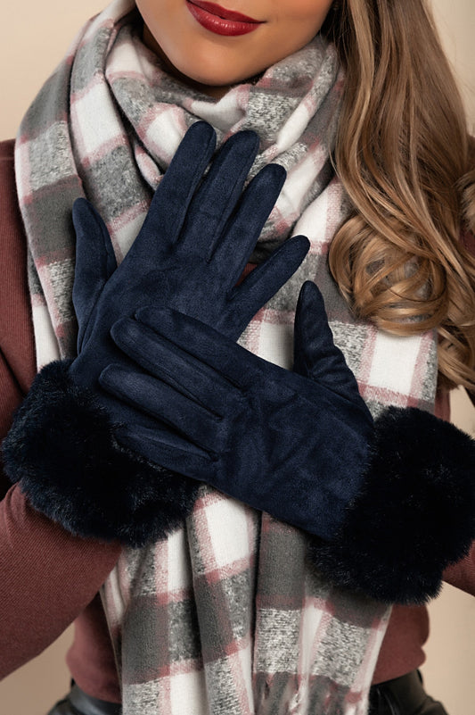 Gloves with synthetic fur, blue - HatnGloves.com