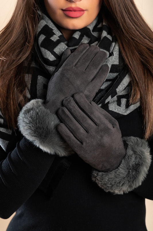 Gloves with synthetic fur, gray - HatnGloves.com