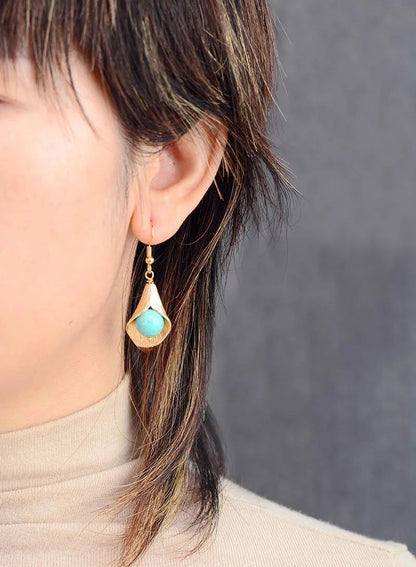 Gold Flower Amazonite  Earrings - HatnGloves.com