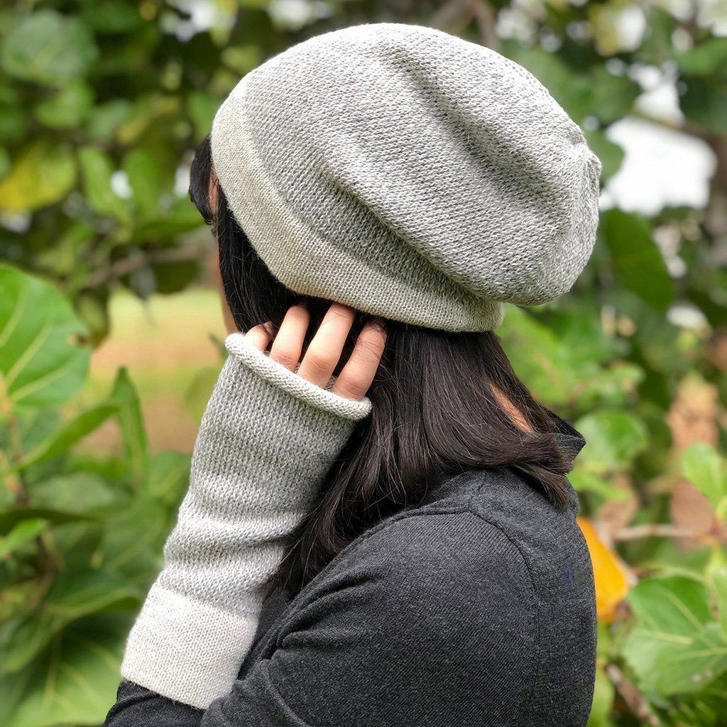 Gray Interwoven Alpaca Beanie - HatnGloves.com