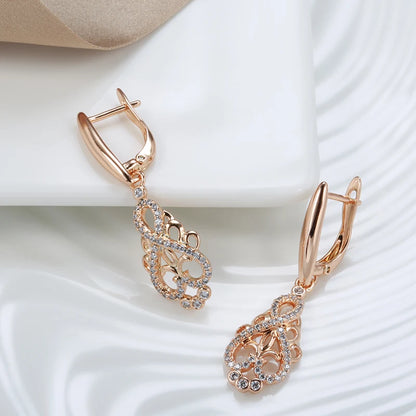 Kinel Crystal Flower Dangle Earrings Women Natural Zircon