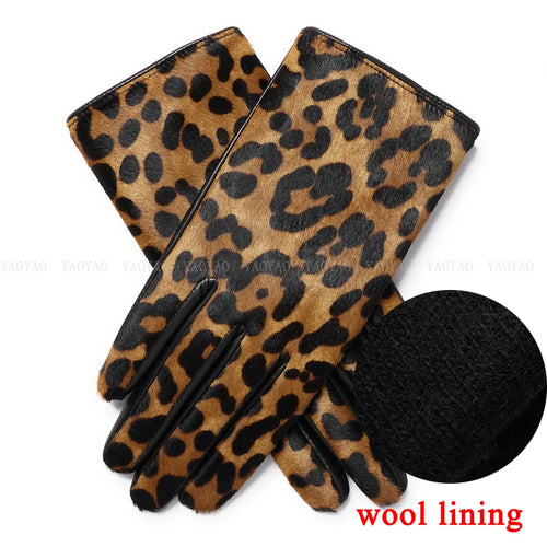 YY5388 Novelty Women Leopard Print Genuine Leather Gloves Ladies Short