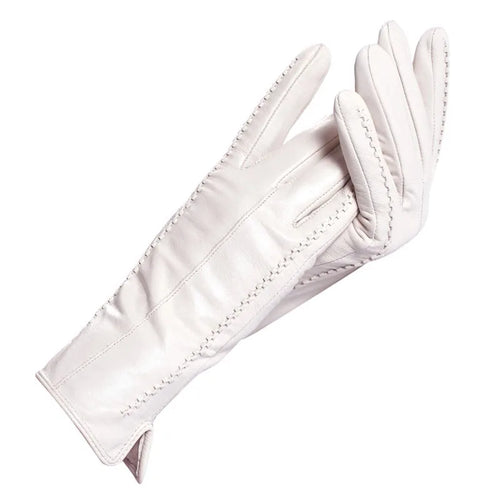 White leather women's gloves, Genuine Leather, cotton lining warm