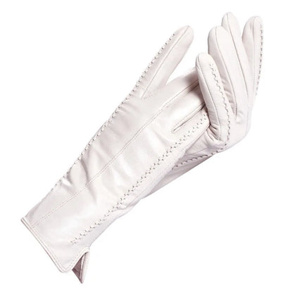 White leather women's gloves, Genuine Leather, cotton lining warm