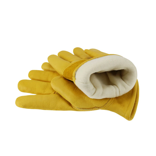 Winter Thermal Cold Work Gloves Cowhide Leather Motorcycle Fleece