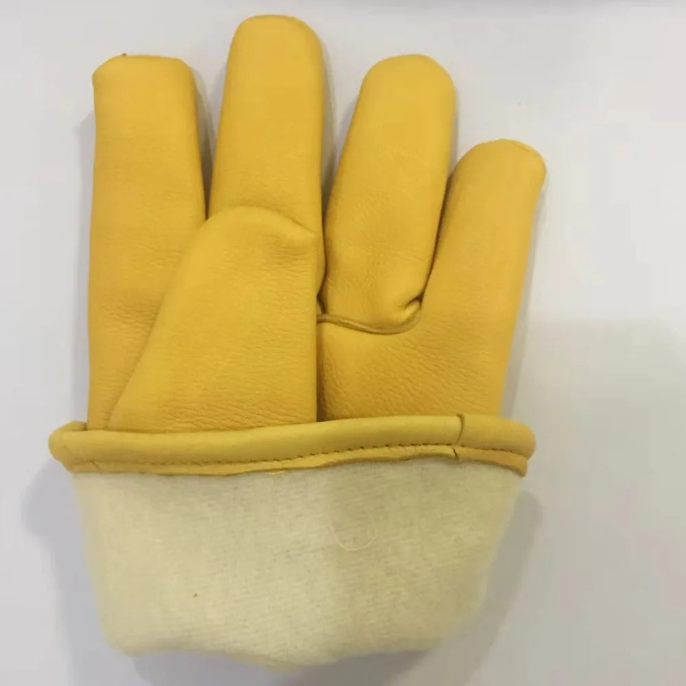 Winter Thermal Cold Work Gloves Cowhide Leather Motorcycle Fleece