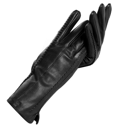 White leather women's gloves, Genuine Leather, cotton lining warm