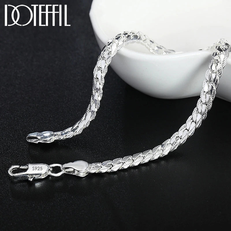 DOTEFFIL 925 Sterling Silver 8/16/18/20/22/24 Inch 6mm Side Chain