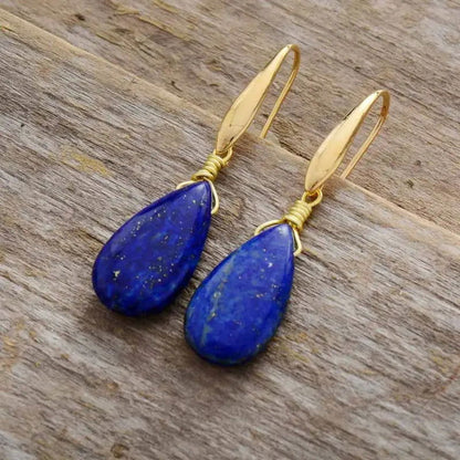 Lapis Lazuli Teardrop Earrings - HatnGloves.com