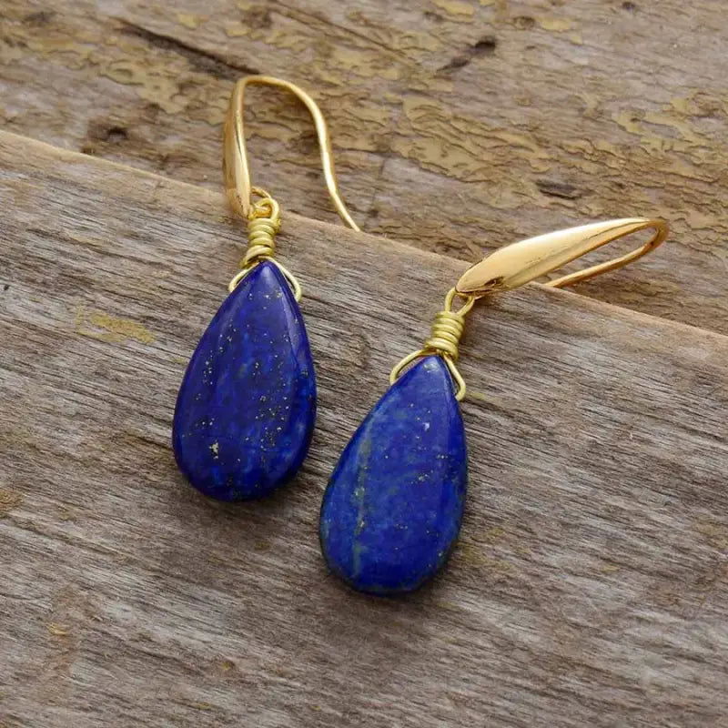 Lapis Lazuli Teardrop Earrings - HatnGloves.com