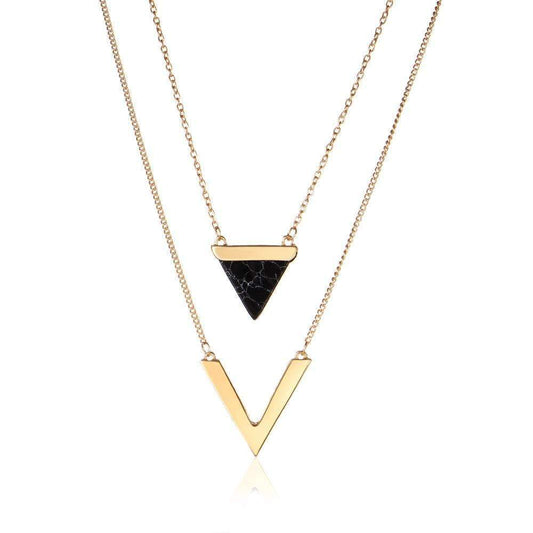 Marble Chevron Double Layer Necklace - HatnGloves.com