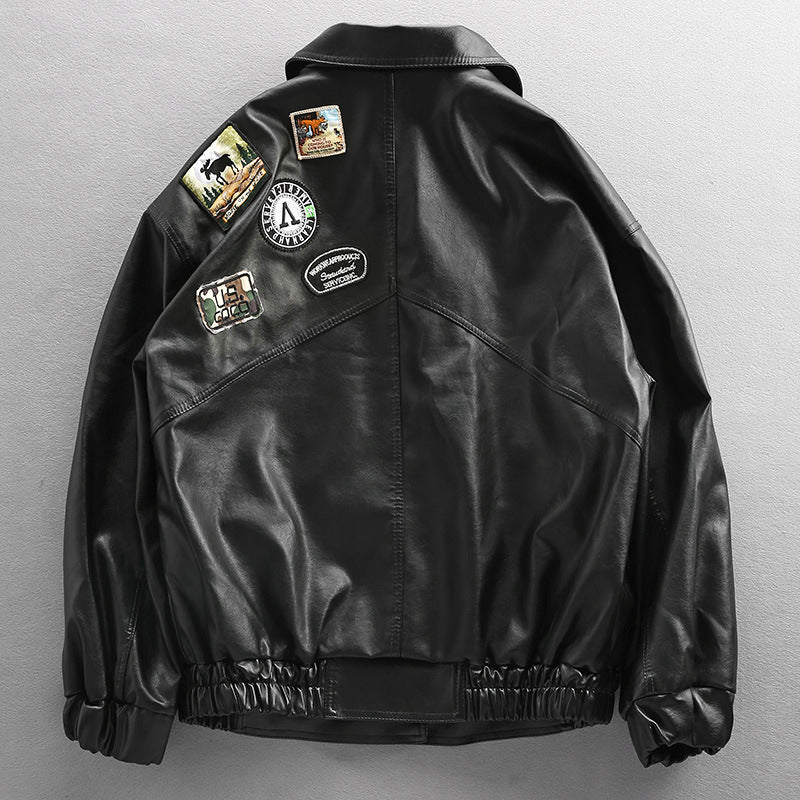 Men Loose-Fit Leather Biker Jacket - HatnGloves.com