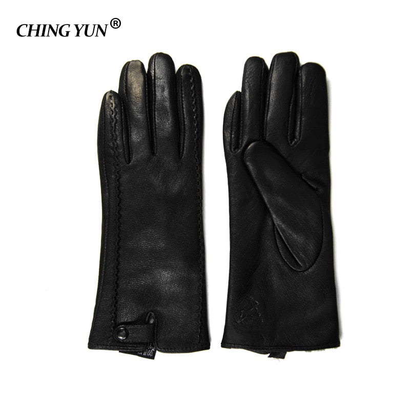 Women's Gloves Genuine Leather Winter Warm Fluff Woman Soft Female