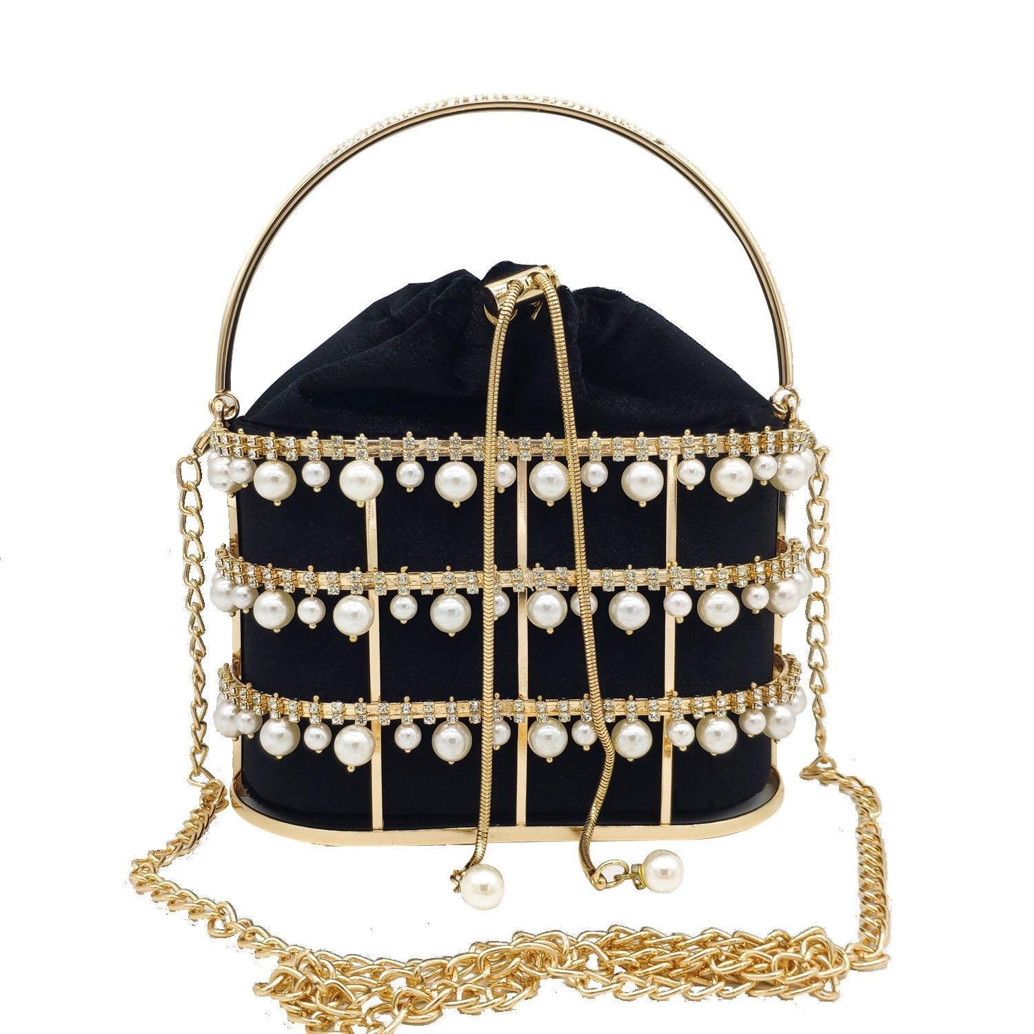 Pearl Rhinestone Bucket Bag - HatnGloves.com