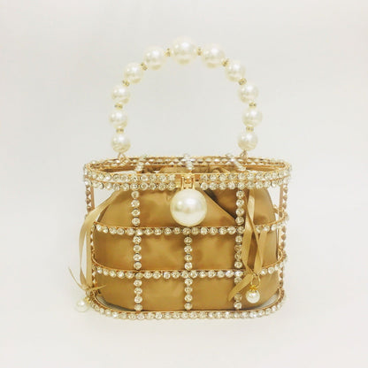 Pearl Rhinestone Bucket Bag - HatnGloves.com