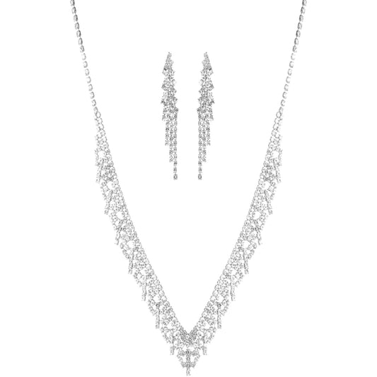 Rhinestone Bridal Necklace Set - HatnGloves.com