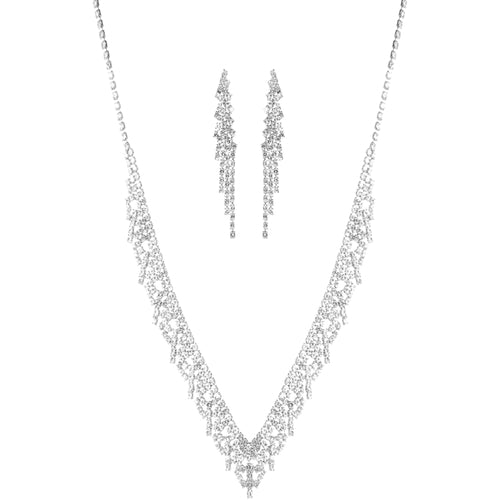 Rhinestone Bridal Necklace Set - HatnGloves.com