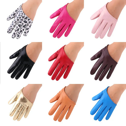 Women Nightclub Stage Performance Half Palm Leopard Gloves