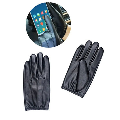 Winter Gloves Women Black PU Leather Cashmere Warm Driving Gloves