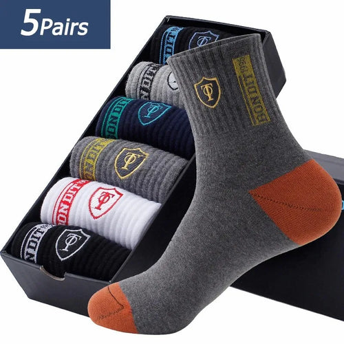 5 Pairs Mens Sports Socks All-Season Leisure Sweat Socks