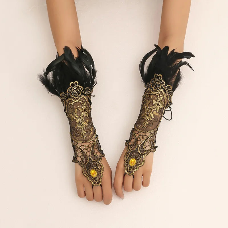 Witch Jewelry Accessories Vintage Feather Bracelet Gloves Gold Lace