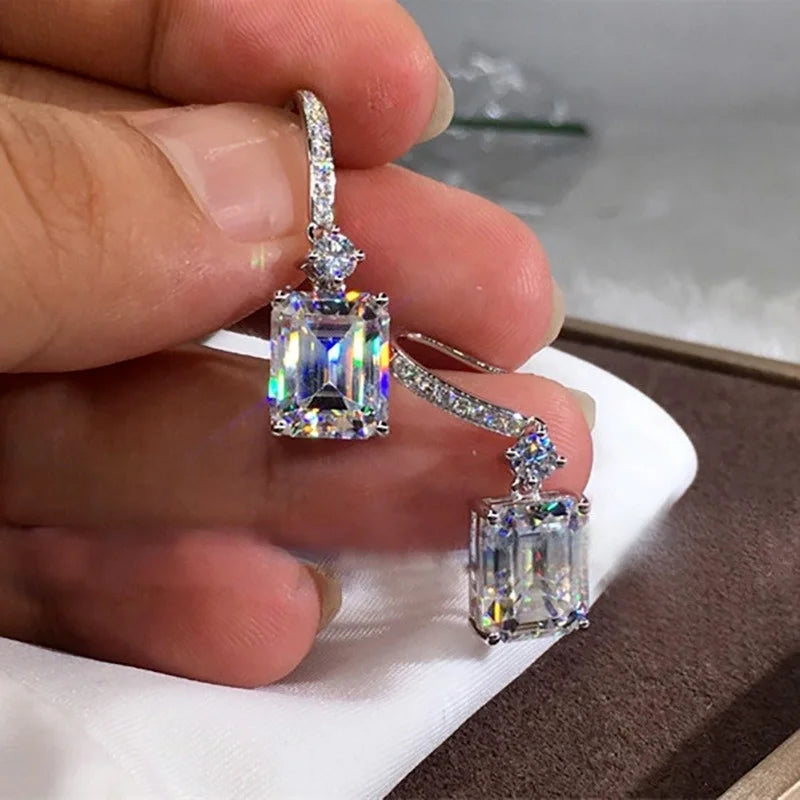 Luxury Fashion Silver Color Inlaid Zircon Stones Drop Earrings