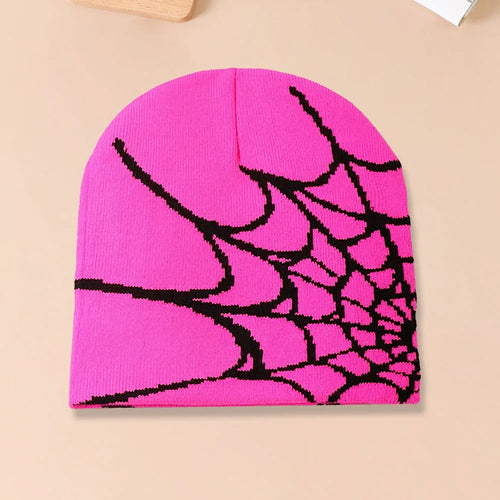 1pc Spiderweb Pattern Knitted Beanie Hat For Men Multi Colored