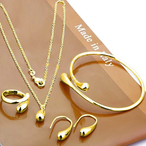 5 Pieces Of Women's Curved Bean Water Drop Earrings Necklace Bracelet