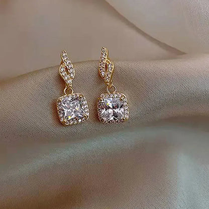 New Square White Zircon Stud Earrings for Women