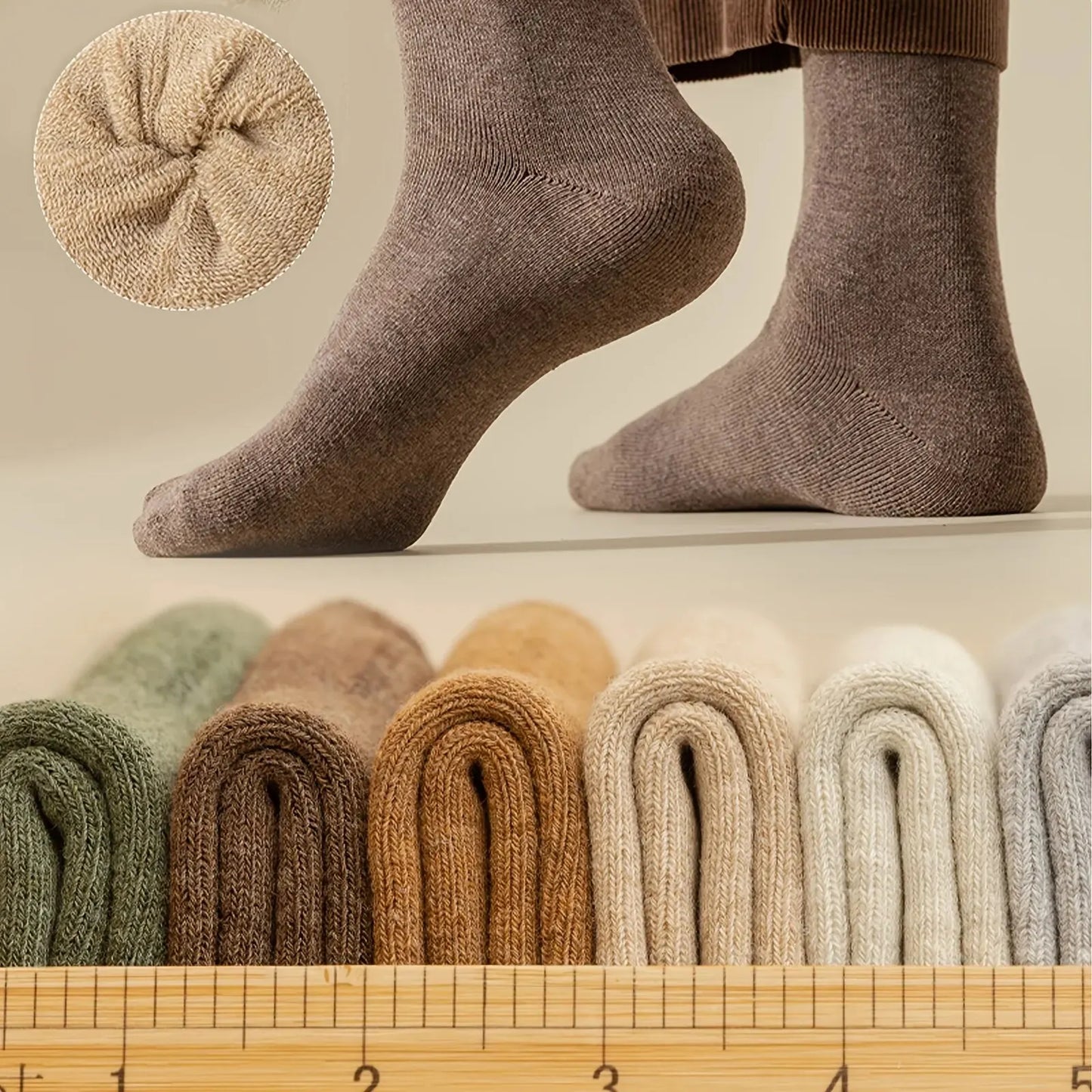 5 Pairs Men's Thick Thermal Terry Socks For Winter Mid-calf