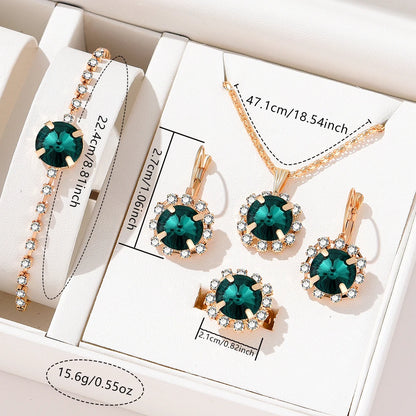 5 Piece Women Fashionable Green Crystal Necklace Earrings Set