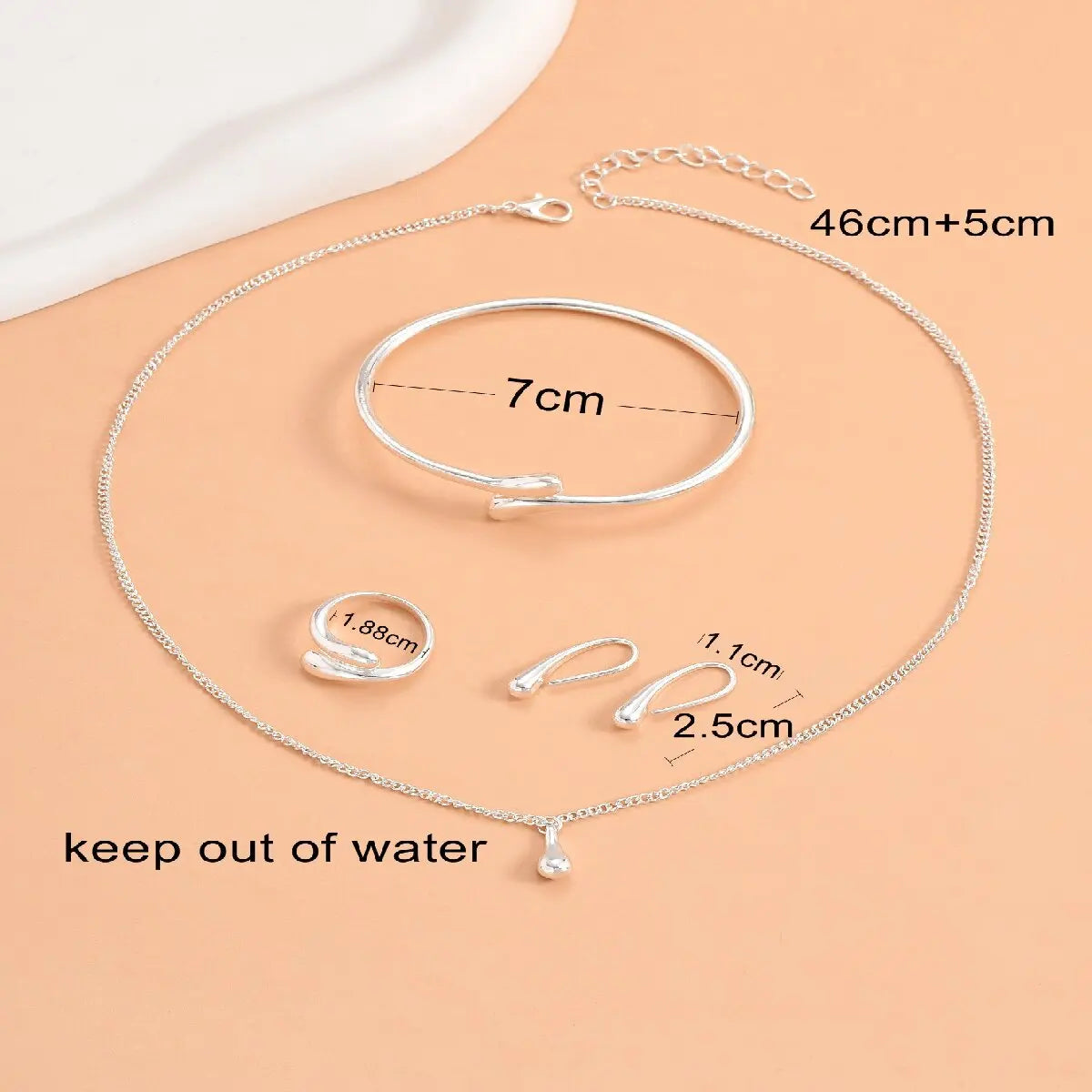 5 Pieces Of Women's Curved Bean Water Drop Earrings Necklace Bracelet