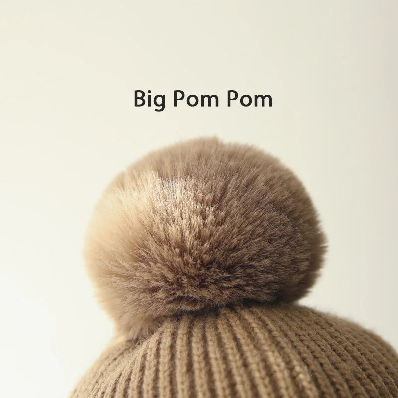 2-8T Baby Hat Big Pompom Beanie with Earflap Wool Plush Children