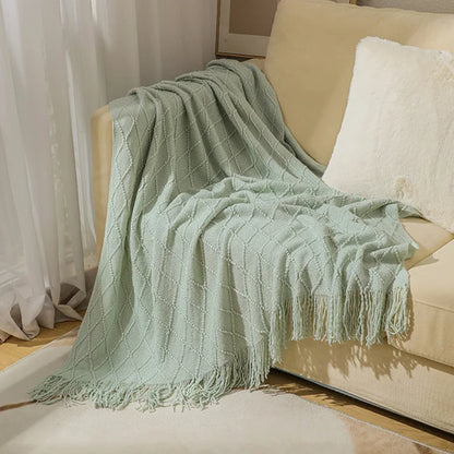 White Boho Throw Blankets Textured Big Knitted Blankets Chunky Vintage