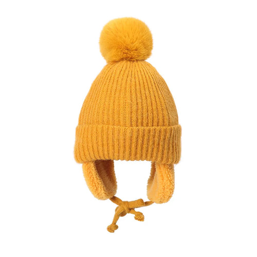 2-8T Baby Hat Big Pompom Beanie with Earflap Wool Plush Children