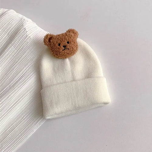 Cartoon Bear Baby Knitted Hat Autumn Winter Warm Newborn Infant