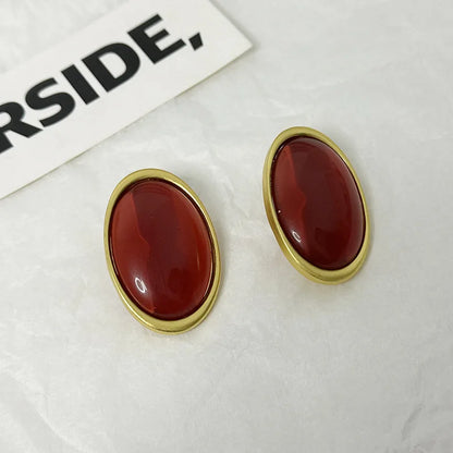 HUANZHI 5cm Red Resin Oval Large Fashion Earrings