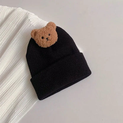 Cartoon Bear Baby Knitted Hat Autumn Winter Warm Newborn Infant