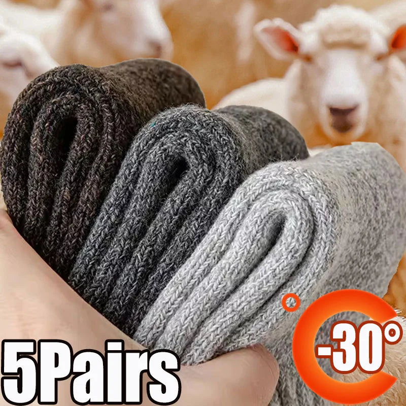 5 Pairs Winter Warm Men’s Socks Wool Male Women Socks Super Thick