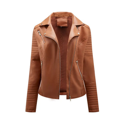 Women Fashon Faux Leather Jacket Zipper Casual Style