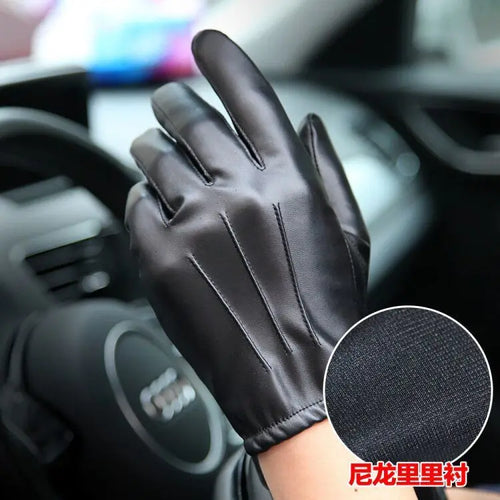 Winter Gloves Women Black PU Leather Cashmere Warm Driving Gloves