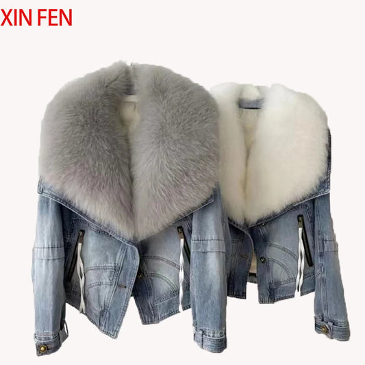 Winter Women New Luxury Natural True Fox Fur Big Collar