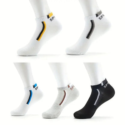 5 Pairs Men Short Socks Fashionable Versatile Stripes Absorb Sweat